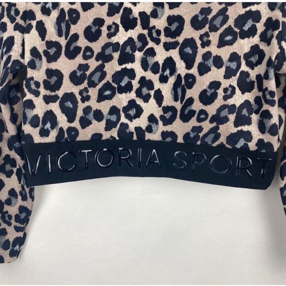 victoria's secret sport black beige leopard print crop long sleeve top Small - Picture 4 of 5